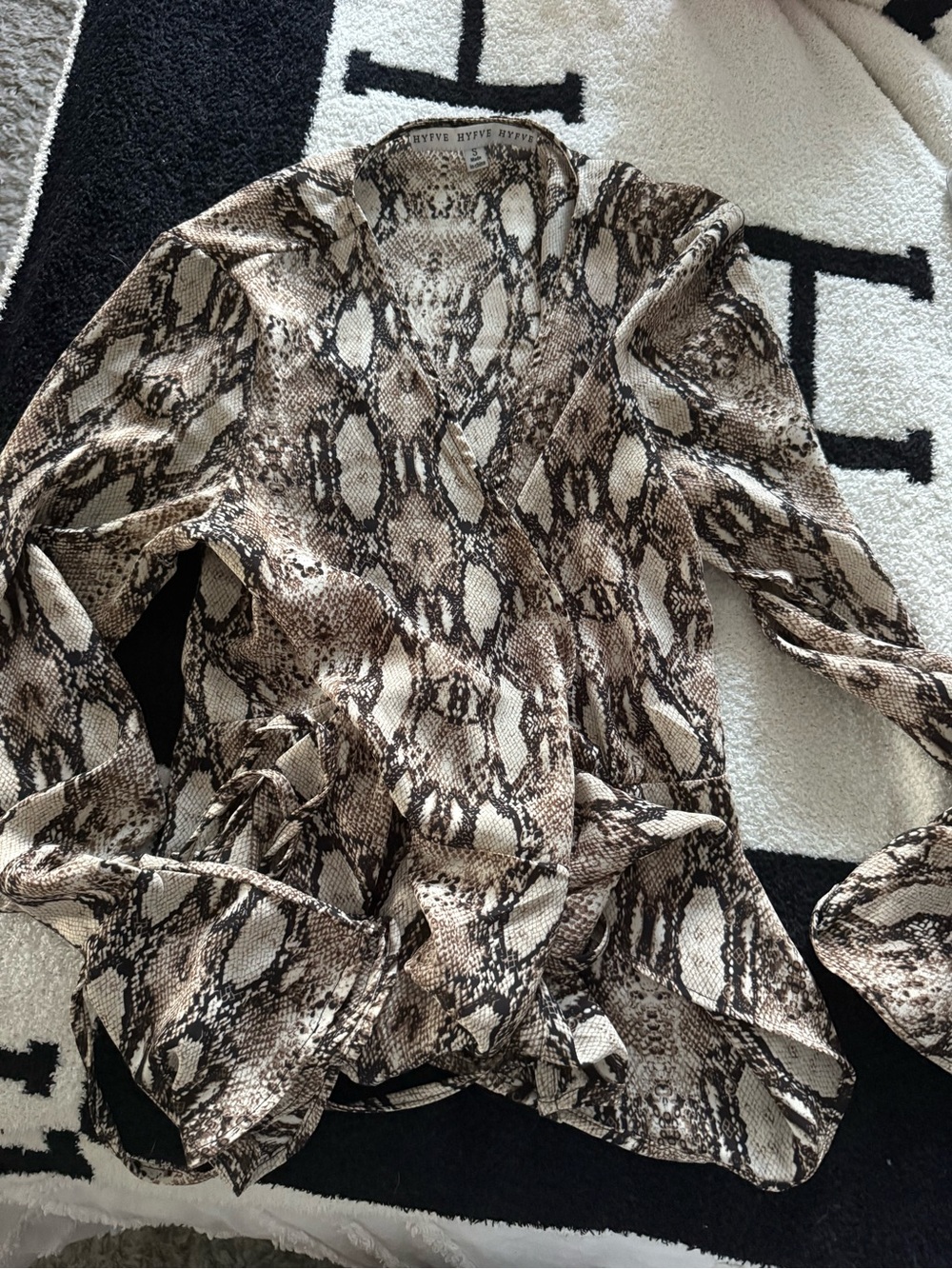 HYFVE Brown Beige Snake Print Wrap Top